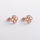 Cерьги - пусеты "Клевер" в красном золоте с09621 от ювелирного магазина Оникс - 1