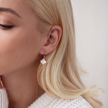 Сережки "Конюшина" в червоному золоті (перламутр) с07663 №2