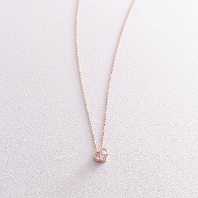 Кольє "Сердечко" з одним фіанітом в червоному золоті кол01790