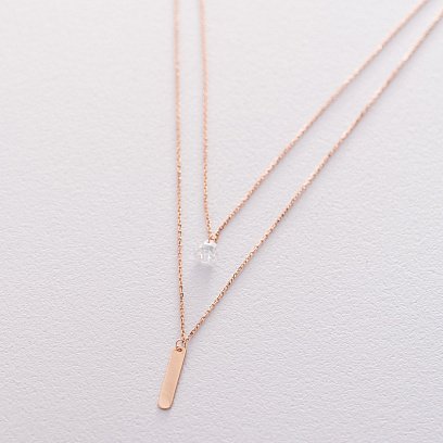 Подвійне золоте кольє з фіанітом кол01527