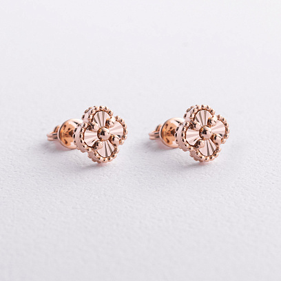 Cерьги - пусеты "Клевер" в красном золоте с09621 №2