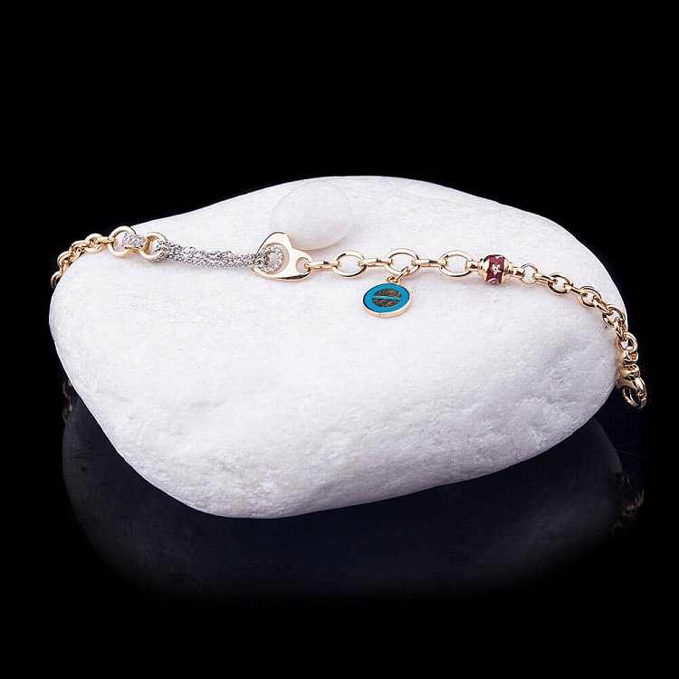 Золотой браслет с эмалью и фианитами б02227 от ювелирного магазина Оникс - 1