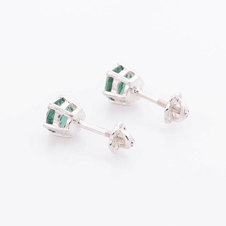 Серебряные серьги-гвоздики с зеленым кварцем нано 6мм 121983 от ювелирного магазина Оникс - 2