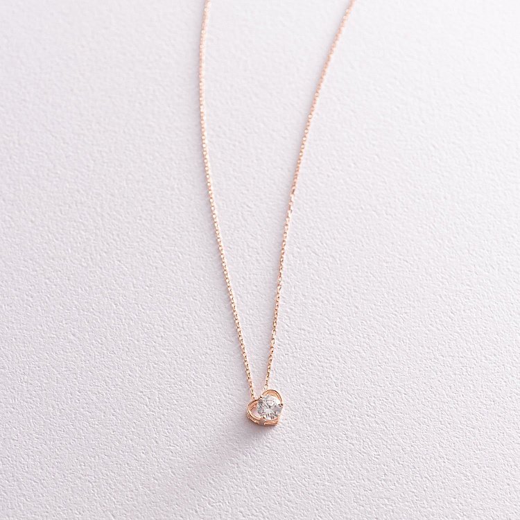 Кольє "Сердечко" з одним фіанітом в червоному золоті кол01790 від ювелірного магазину Онікс