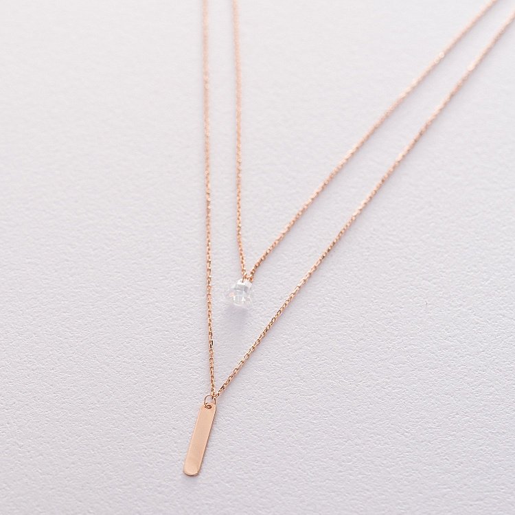 Подвійне золоте кольє з фіанітом кол01527 від ювелірного магазину Онікс