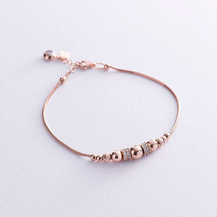 Браслет "Шарики" в красном золоте (фианиты) б05092 от ювелирного магазина Оникс