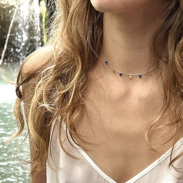 Колье "Украинка" в серебре (синие и желтые фианиты) 181225 от ювелирного магазина Оникс - 7