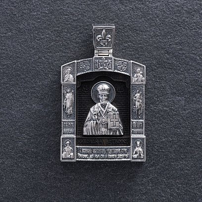 Срібний кулон "Миколай Чудотворець. Отче наш" (ебенове дерево) 621 №5