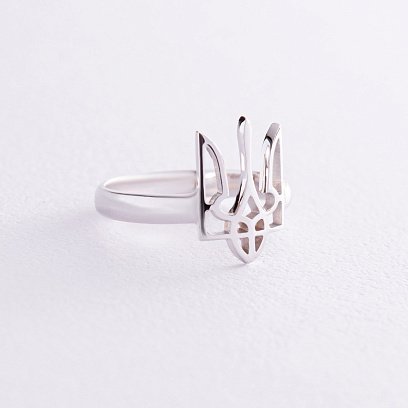 Кольцо "Герб Украины - Тризуб" в белом золоте к07355 №3