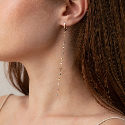 Серьги "Шарики на цепочке" (красное, белое золото) с09371 №5