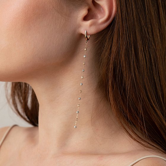 Серьги "Шарики на цепочке" (красное, белое золото) с09371 №5