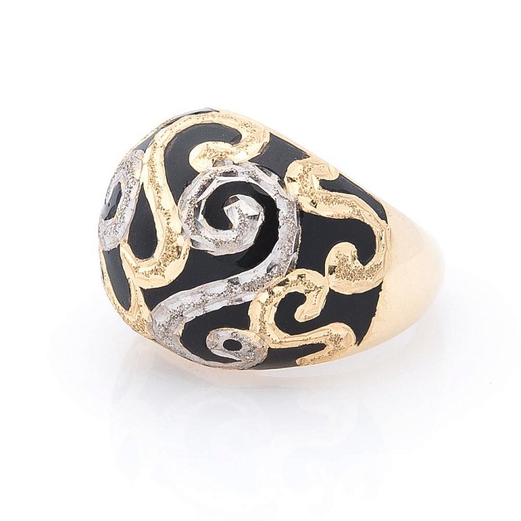 Ексклюзивна золота каблучка з емаллю к03489 від ювелірного магазину Онікс - 1