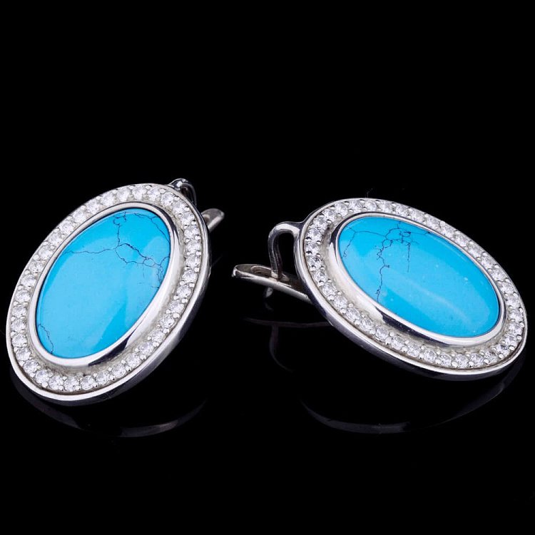 Серьги (имитация бирюза, фианиты) 12605 от ювелирного магазина Оникс - 3