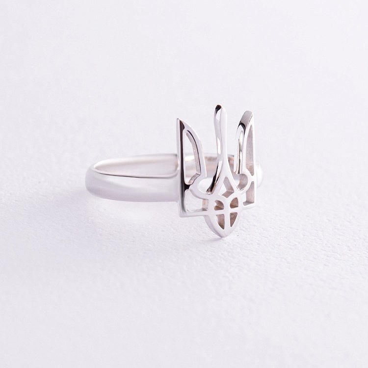 Кольцо "Герб Украины - Тризуб" в белом золоте к07355 от ювелирного магазина Оникс - 3