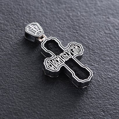 Мужской православный крест "Розп'яття. Спаси и Сохрани. Отче наш" (на укр. языке) из эбенового дерева и серебра mini 1170 №5