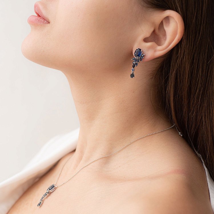 Золоті сережки-пусети (кіаніт, сапфір) сб0258tk від ювелірного магазину Онікс - 3