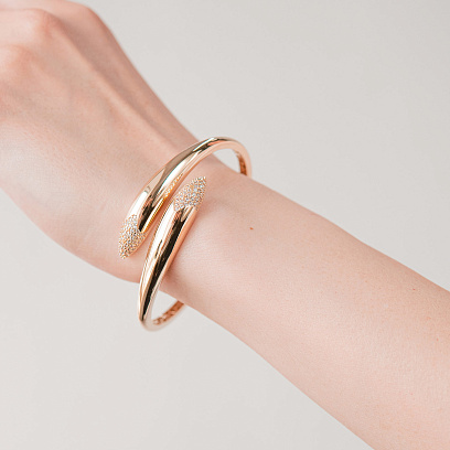 Жесткий браслет "Rosemarie" в желтом золоте (фианиты)  б05601 №4