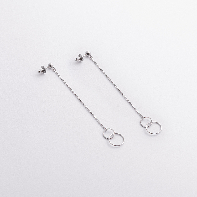 Срібні сережки - пусети "Кільця на ланцюжку" 40013 від ювелірного магазину Онікс