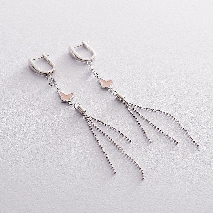 Срібні сережки з метеликами 122614 від ювелірного магазину Онікс