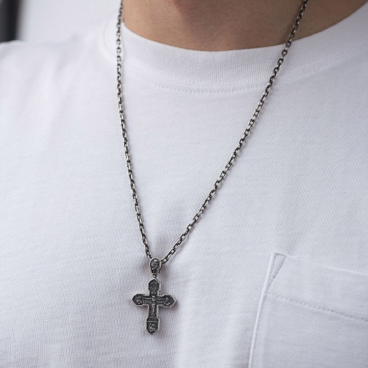 Православный крест "Распятие Христово с деисусом. Ангел Хранитель. Образ Пресвятой Богородицы "Казанская" (чернение) 132858 от ювелирного магазина Оникс - 8