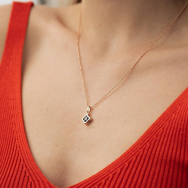 Золотая подвеска "Клевер" (черный фианит) п02816 от ювелирного магазина Оникс - 1