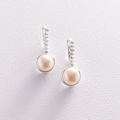 Срібні сережки (культ. прісн. перли, фіаніти) 121022 №3