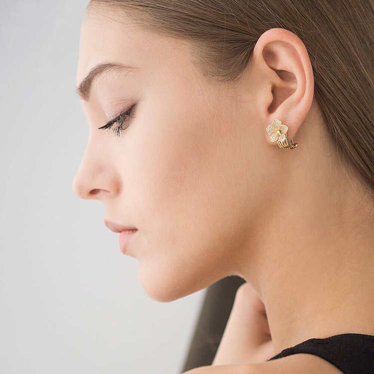 Золоті сережки "Квіточки" з фіанітами с02775 від ювелірного магазину Онікс - 1