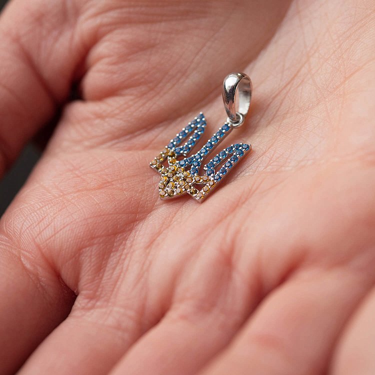 Серебряный кулон "Герб Украины - Тризуб" (голубые и желтые фианиты) 956 от ювелирного магазина Оникс - 4