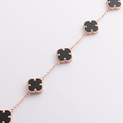 Браслет "Конюшина" з оніксом (червоне золото) б05739 №2