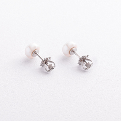 Серебряные серьги - пусеты с жемчугом 902-00148 №2