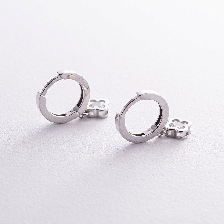 Срібні сережки - кільця "Конюшина" (фіаніти) OR124010 від ювелірного магазину Онікс - 5