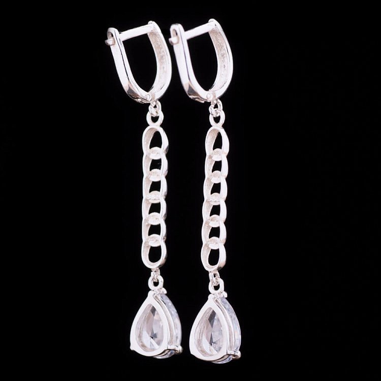 Серебряные серьги "Капельки" с фианитами 121614 от ювелирного магазина Оникс - 3