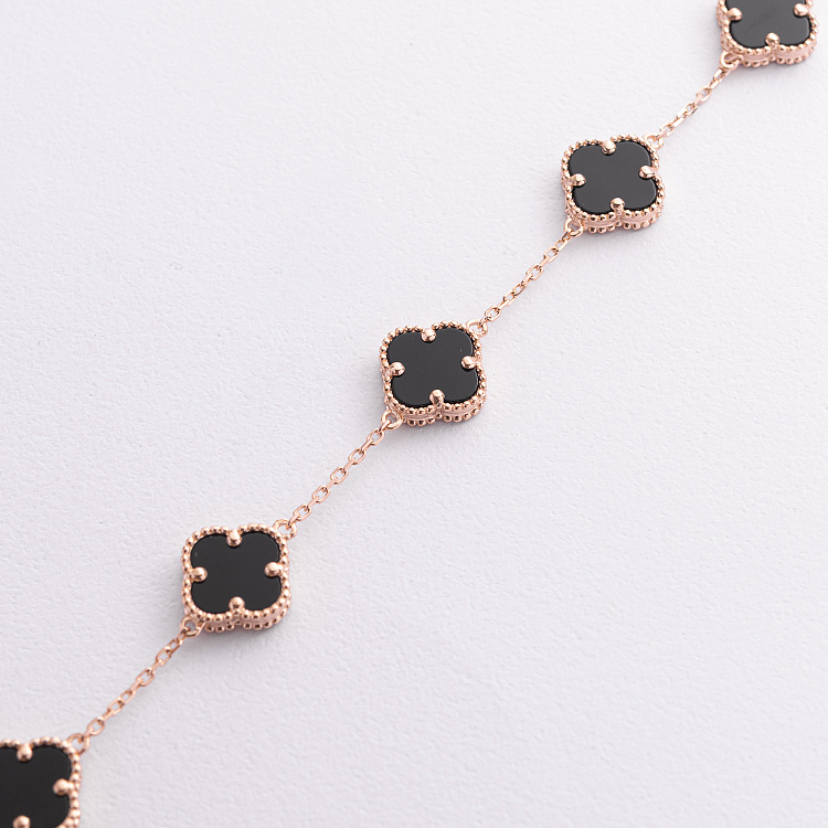 Браслет "Конюшина" з оніксом (червоне золото) б05739 від ювелірного магазину Онікс - 1