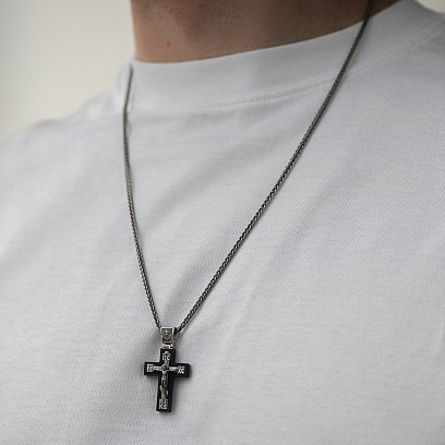 Серебряный крест "Распятие. Спаси и Сохрани" (на укр. языке) с эбеновым деревом mini 1340 №8