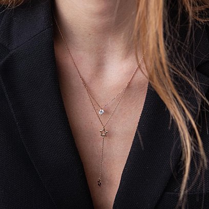 Золотое колье - галстук "Звездочки" с фианитами кол02097 №7