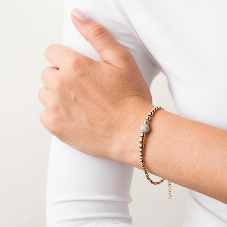 Золотой браслет с шариками (фианиты) б03586 от ювелирного магазина Оникс