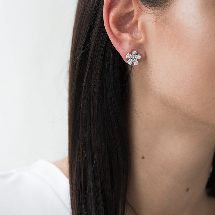 Золотые серьги - пусеты "Цветочки" с бриллиантами сб0312di от ювелирного магазина Оникс - 1