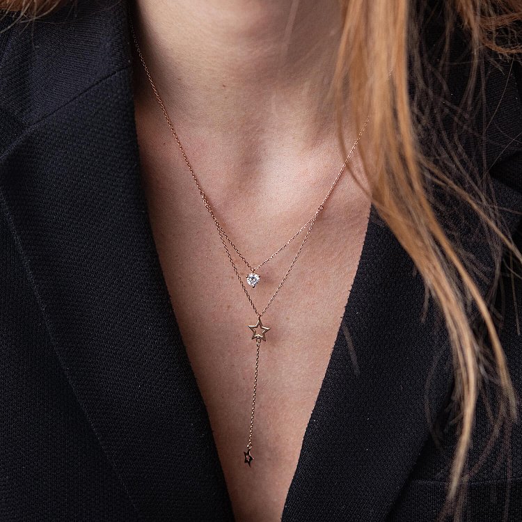 Золотое колье - галстук "Звездочки" с фианитами кол02097 от ювелирного магазина Оникс - 6