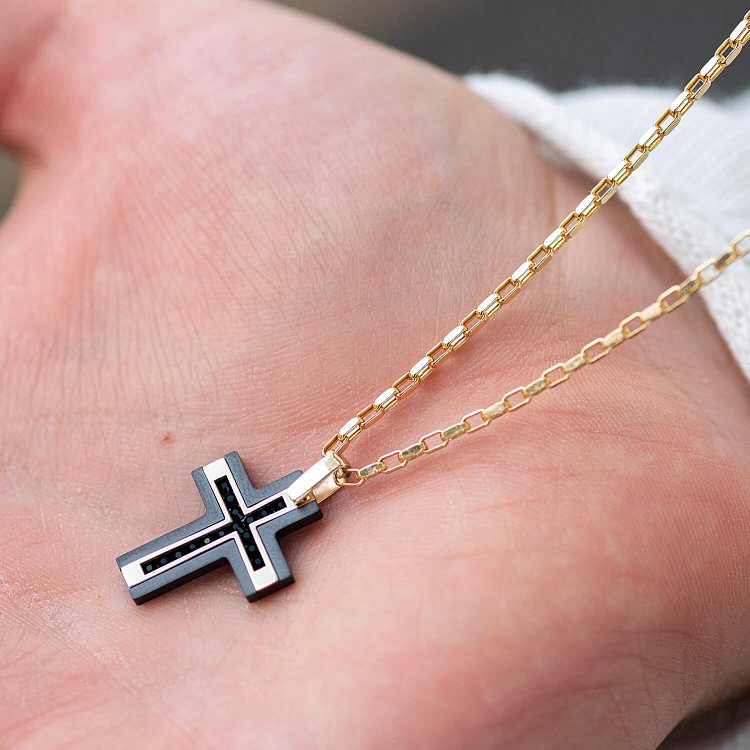 Крест из желтого золота (циркон, фианиты) 603-00005/1 от ювелирного магазина Оникс - 4