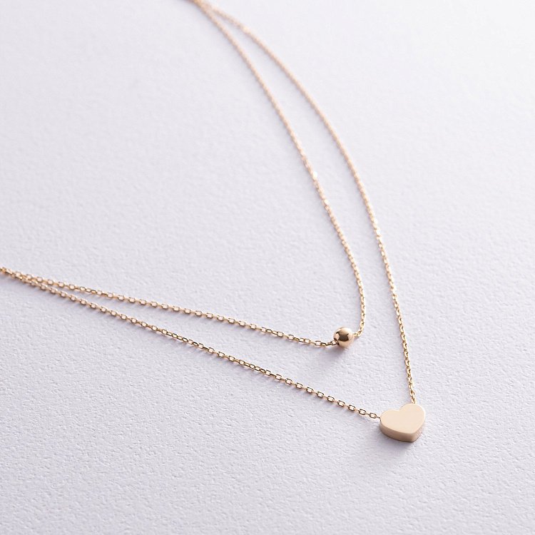 Двойное золотое колье "Шар и сердечко" кол02280 от ювелирного магазина Оникс - 2