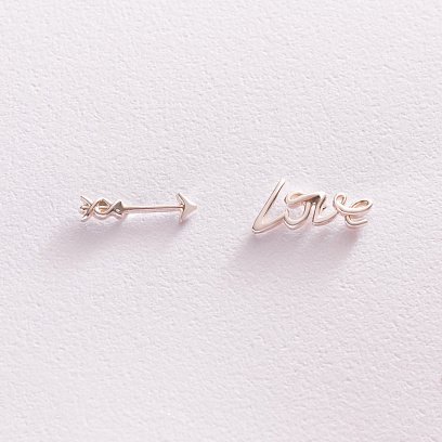 Сережки - пусети "Love" в сріблі 123063