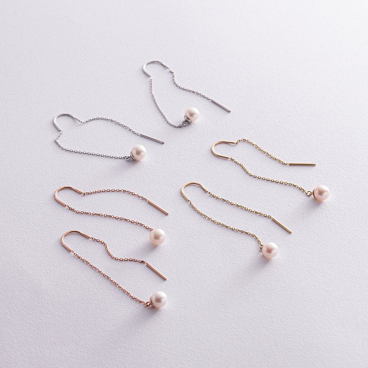 Серьги - протяжки с жемчугом (белое золото) с08267 от ювелирного магазина Оникс - 4