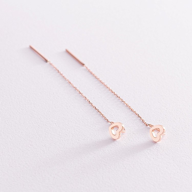 Золотые серьги - протяжки "Сердечки" с07593 от ювелирного магазина Оникс