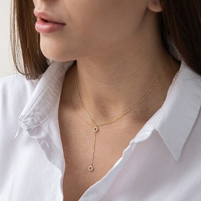 Кольє "Кружечки" в жовтому золоті (фіаніти) кол01824 №3