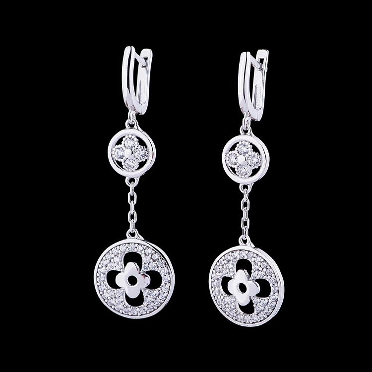 Золоті сережки "Конюшина" з фіанітами с04843 від ювелірного магазину Онікс - 1