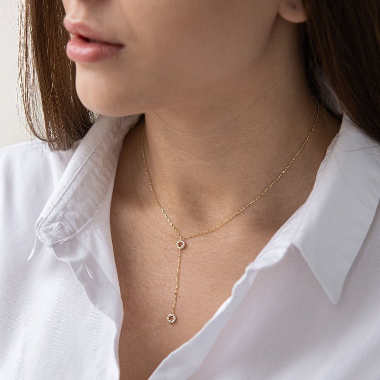 Кольє "Кружечки" в жовтому золоті (фіаніти) кол01824 від ювелірного магазину Онікс - 3