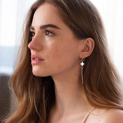 Серьги "Клевер" в белом золоте с06861 №2