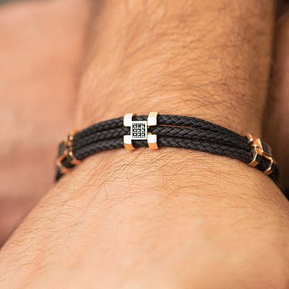 Каучуковий браслет з золотими вставками і фіанітами б02350 №4