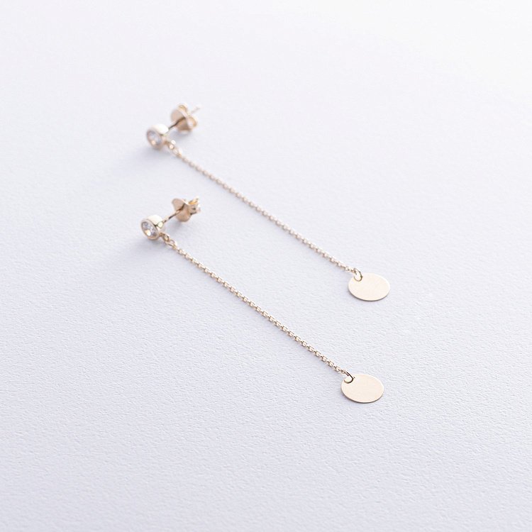 Золоті сережки "Монетки на ланцюжку" з фіанітами с08709 від ювелірного магазину Онікс