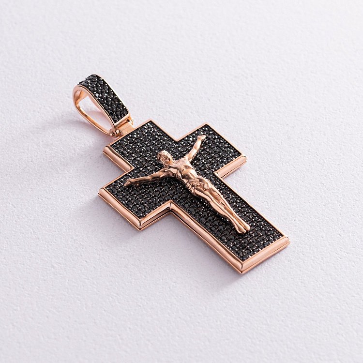 Золотой крест "Распятие. Спаси и Сохрани" с фианитами 270049 от ювелирного магазина Оникс